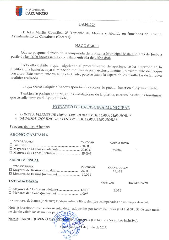 Imagen APERTURA PISCINA MUNICIPAL