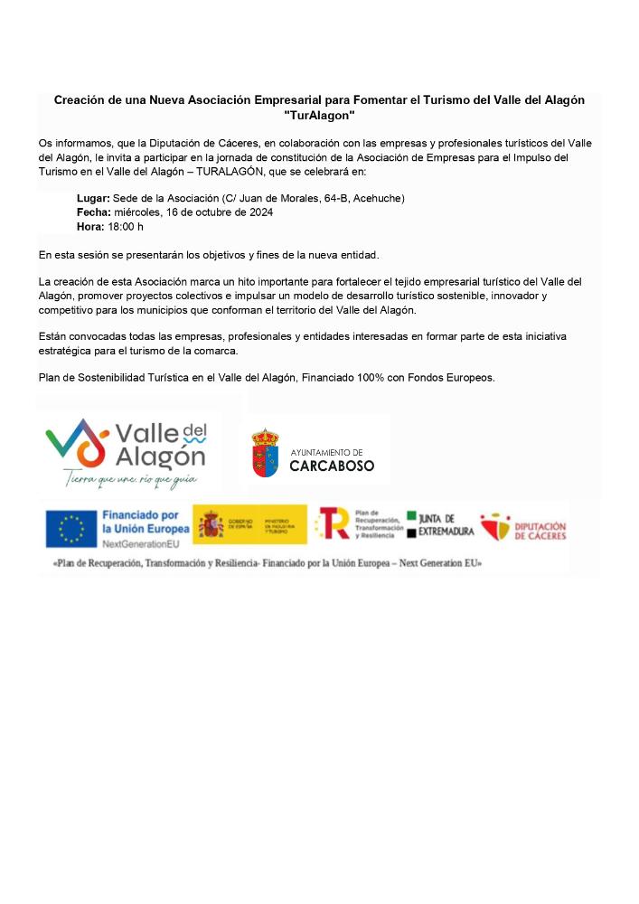 Imagen Creacion de una Nueva Asociación Empresarial para Fomentar el Turismo del Valle del Alagón 