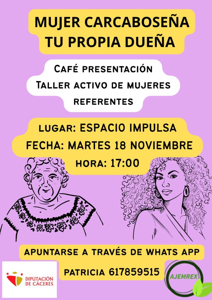 Imagen Se recuerda a todo/as que el próximo martes 18 se realizará el Taller de igualdad y empoderamiento de la mujer rural en Carcaboso
