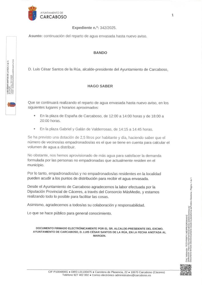 Imagen Reparto de agua envasada hasta nuevo aviso